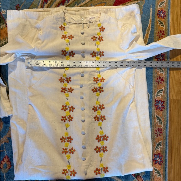 Vintage Mexican Cream Maxi Shift Dress with Floral Embroidery - Picture 6 of 7